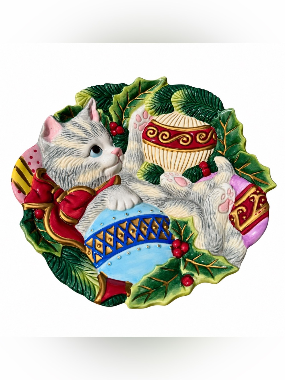 Vintage Fitz & Floyd Kristmas Kitty 9” Christmas Cat Canape Wall Decor Holiday